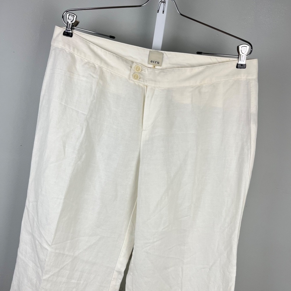 Ecru Brand Wide Leg Linen Blend Pants Womens 10 Ivory Trousers Coastal Preppy